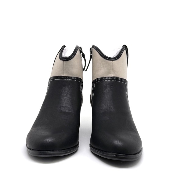 Dr. Scholl's Lasso Western Ankle Bootie Black and Off White Faux Leather Size 7 - Picture 5 of 11